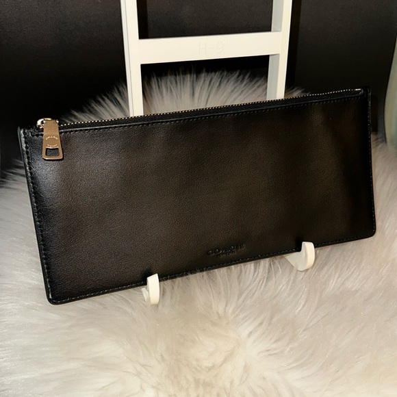 Coach Black Long Slim Leather Zip Pouch Clutch Wallet - Picture 3 of 6
